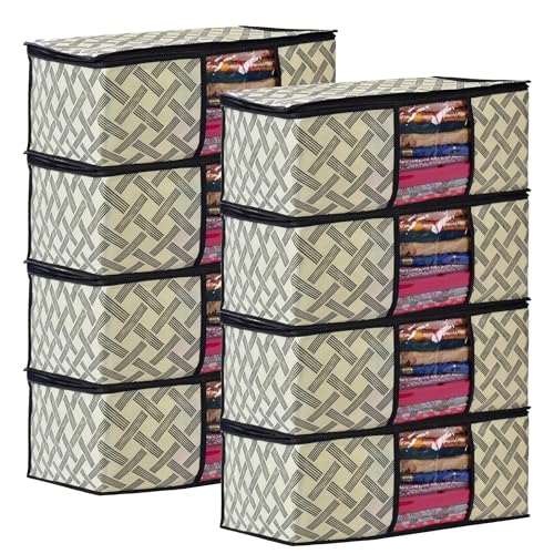 Image of Non-Woven Printed Saree Covers - Cloth Storage /Wardrobe with Transparent Window, Zipper Closure (YELLOW BLACK CHECK PACK OF 8)