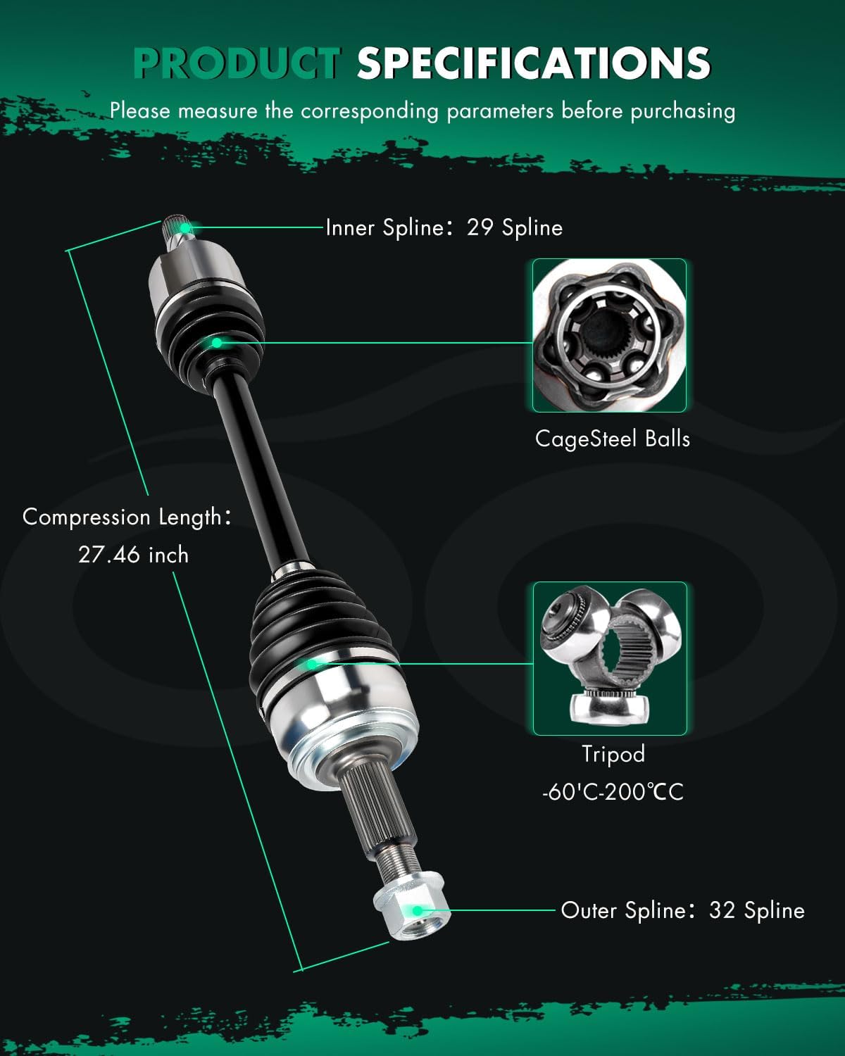 SCITOO Front Left Driver Side CV Axle Shaft Assembly Fit for INFINITI QX50,for INFINITI QX60,for Nissan Pathfinder 2.0L,3.5L NCV39052