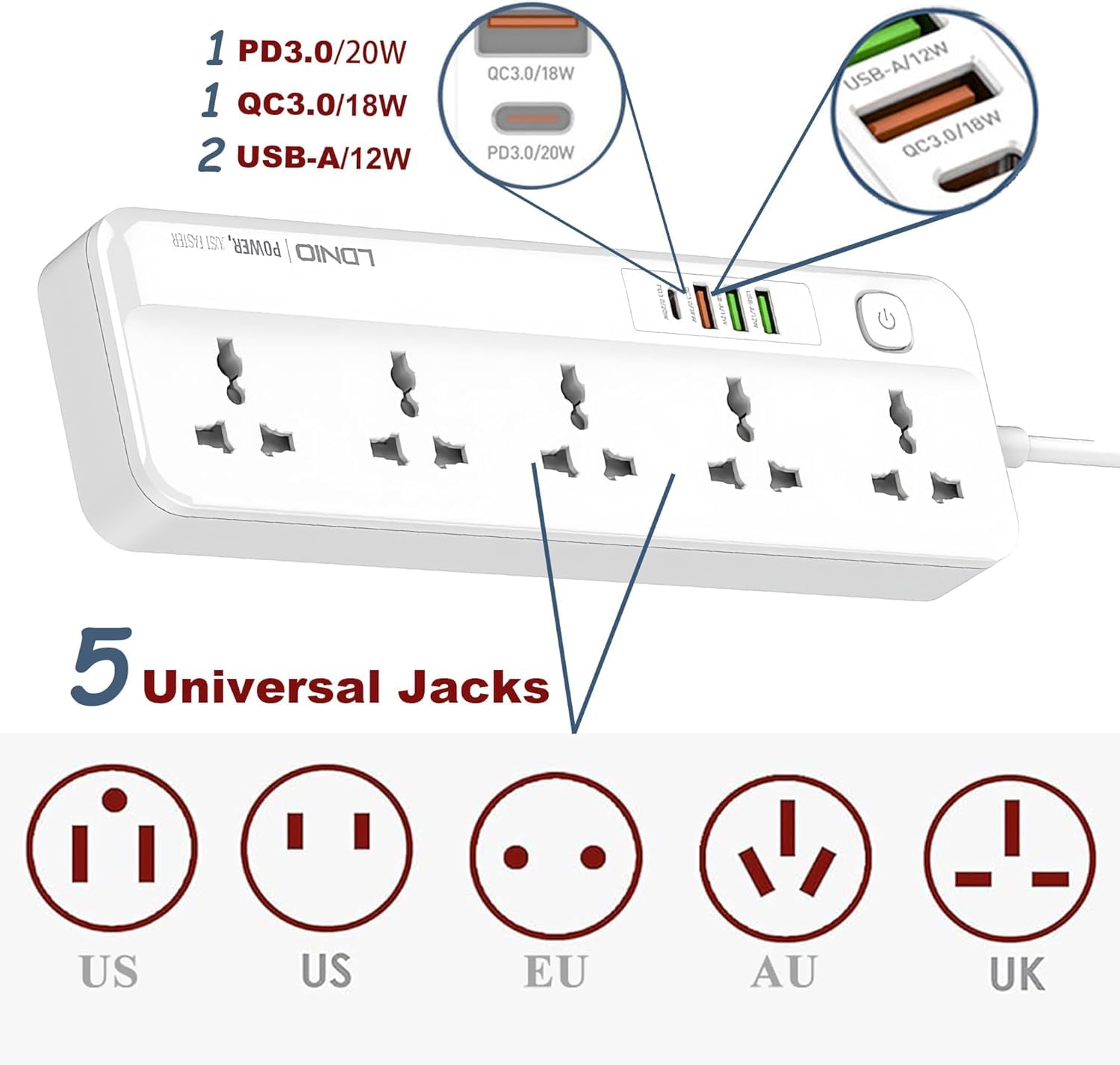XINGHE Universal Extension Lead, White - Image 3