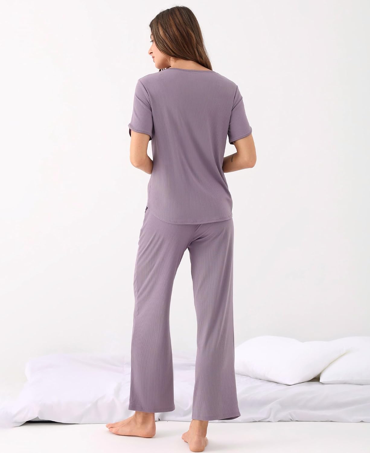 GYS Bamboo Viscose Womens Pajama Sets, Moisture-Wicking Short Sleeve Sleep Set​​ with Pocket, Sleepwear​​ for Nightly Comfort - Image 3