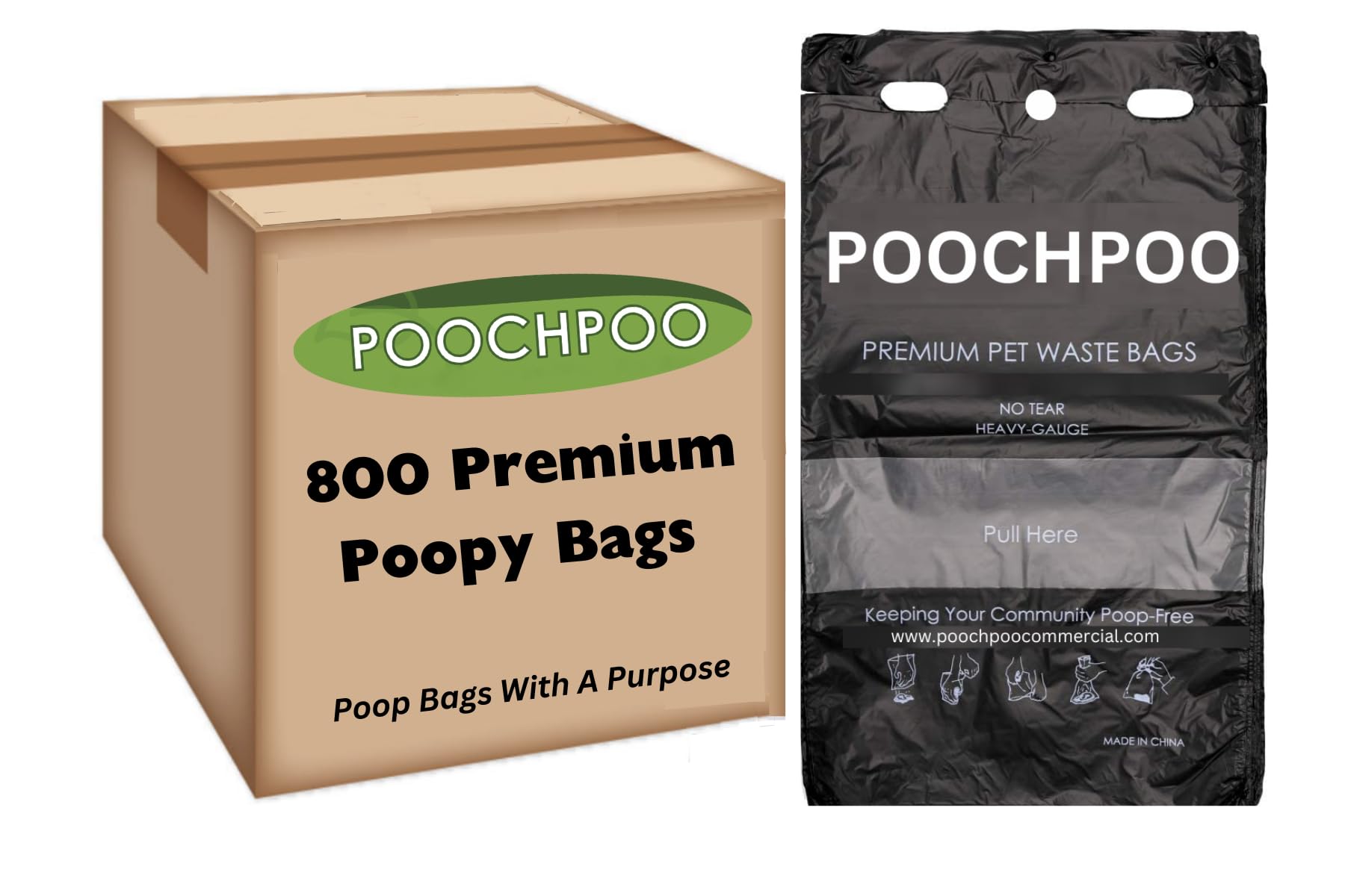 POOCHPOOCase of 800 Pull-Strap - Pet Waste Station Bags (8 Packs of 100 Bags) - Header Poop Station Dispensers - Doggie Bag Litter Pot - Onepull Mutt Mitten Style - "Mutt Mitts" Compatible Station