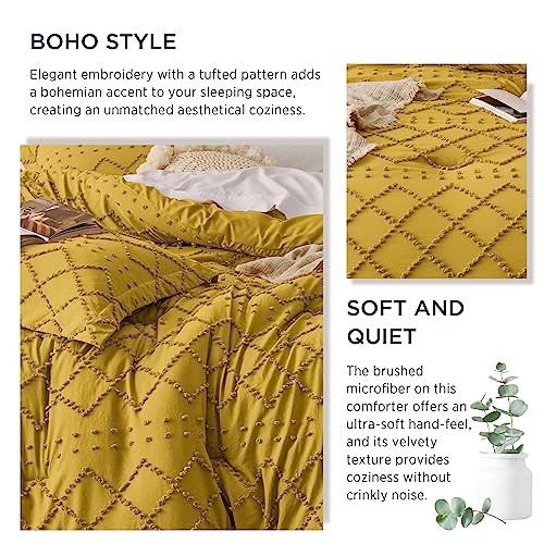 Image of Bedsure King Comforter Set - Mustard Yellow Comforter, Boho Tufted Distressed Vintage Bedding for Kids, 3 Pieces Farmhouse-Style Bed Set for All Seasons, Fluffy Soft Bedding with 2 Pillow Shams