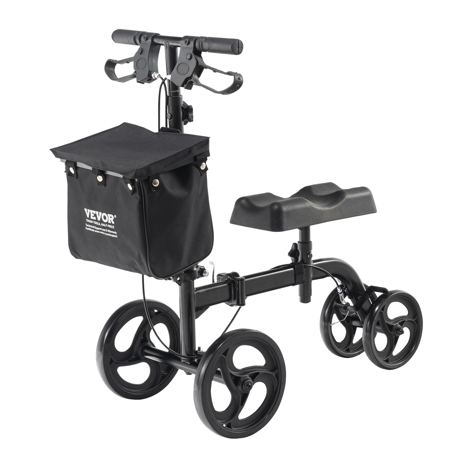 VEVOR Patinete de Rodilla Plegable, Andador de Rodilla Orientable de Acero al Carbono con Manillar Ajustable, Ruedas Todo Terreno, Recuperación de Piernas para Lesiones de Tobillo Roto, 445-570 mm
