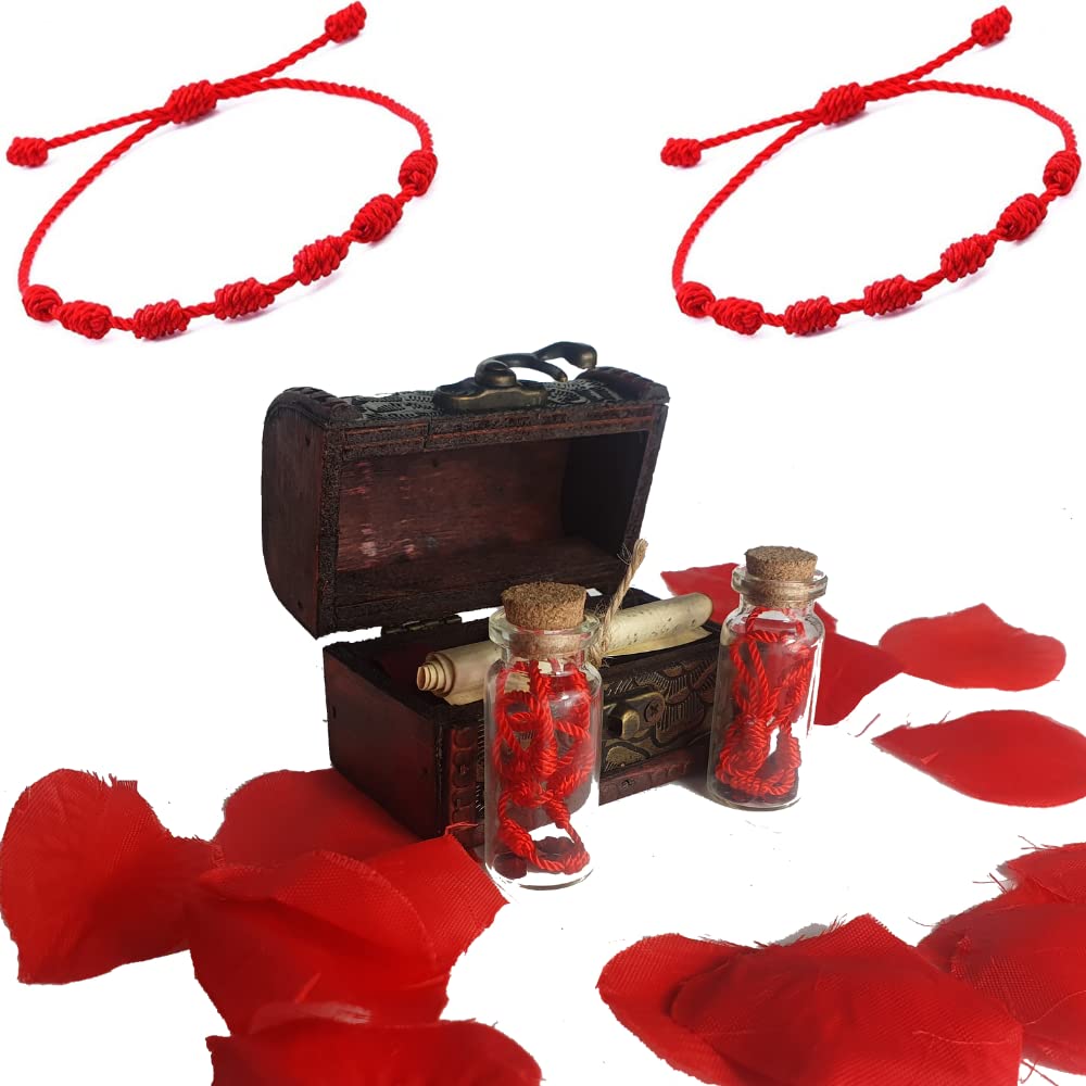 ODISEO Romantic Gift for Couples. Bracelets Couples Red Thread of Destiny - Anniversary Gift - Chest with 2 Red Thread Bracelets of Japanese Legend and Scroll, Crystal