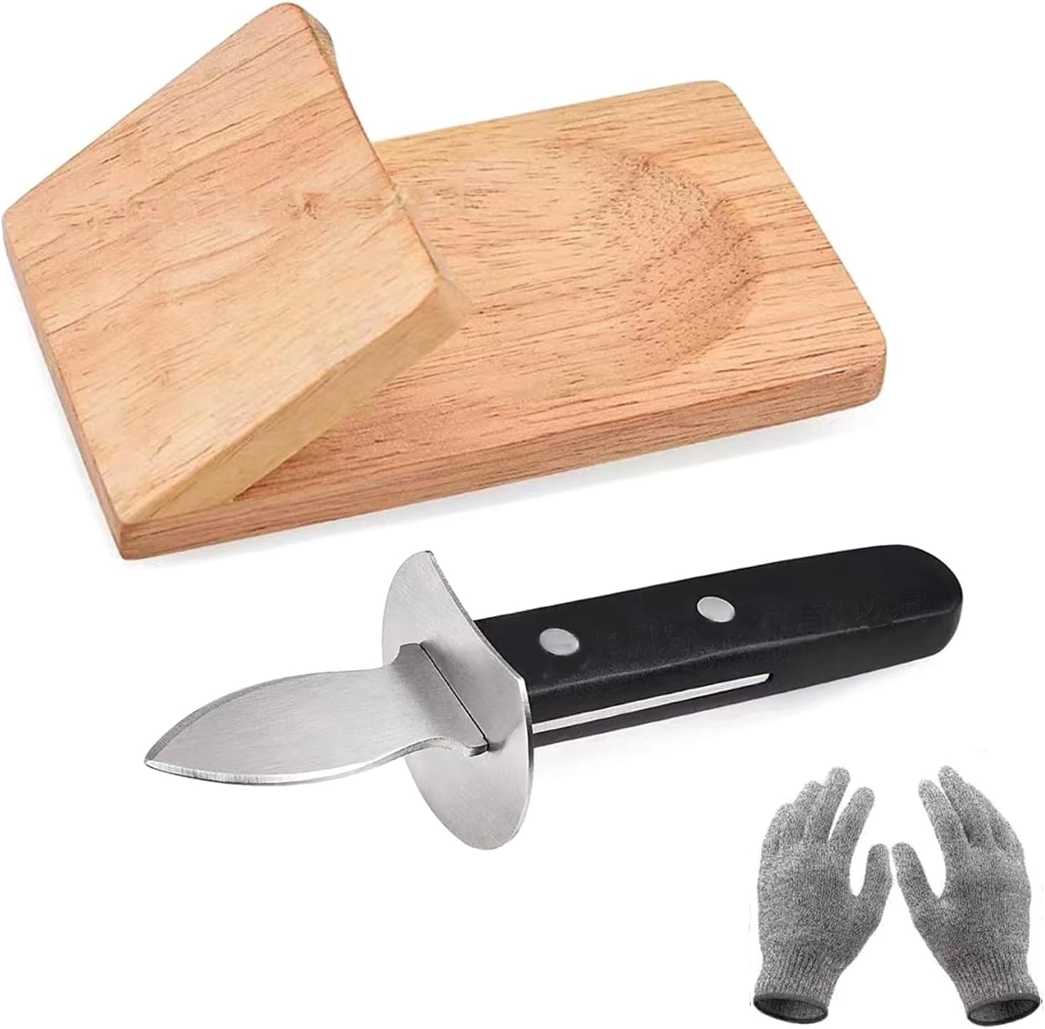 WjwumhaOyster Knife Shucker Set Stainless Steel Oyster Knifes Seafood Opener Tools Gift for Seafood Lovers, Wooden holder