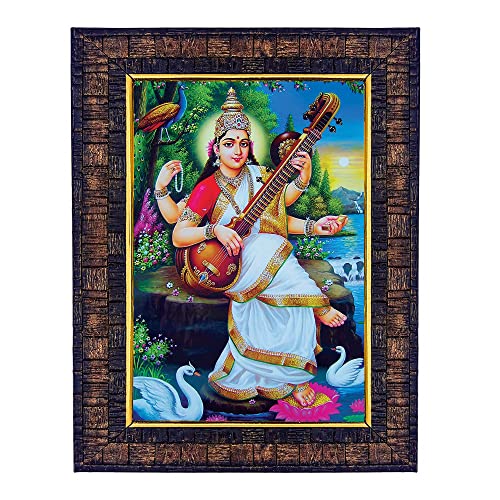 Image of Hawai Maa Saraswati Photo Frame, Size- 8.5x7inch | Engineered Wood Wall Hanging Home Decor Religious Frame | SFDI270BLKFRM
