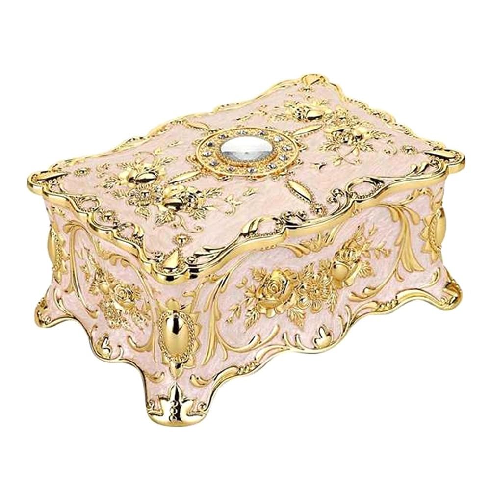 CTRLZS Vintage Jewelry Box, Small Enameled Trinket Box Organizer Rectangular Treasure Chest Box Jewelry Decorative Box 9.5 X 6.7 X 4.5cm