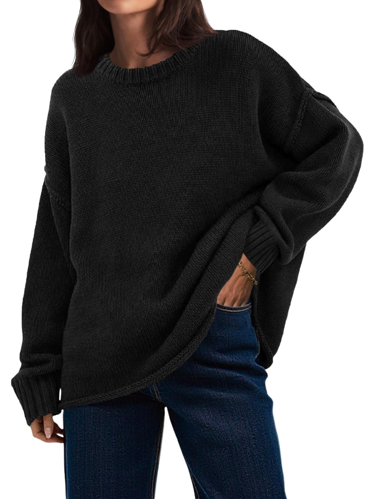 Saodimallsu Womens Oversized Crew Neck Sweaters Long Sleeve Slouchy Knit Fall Casual Loose Pullover Tops