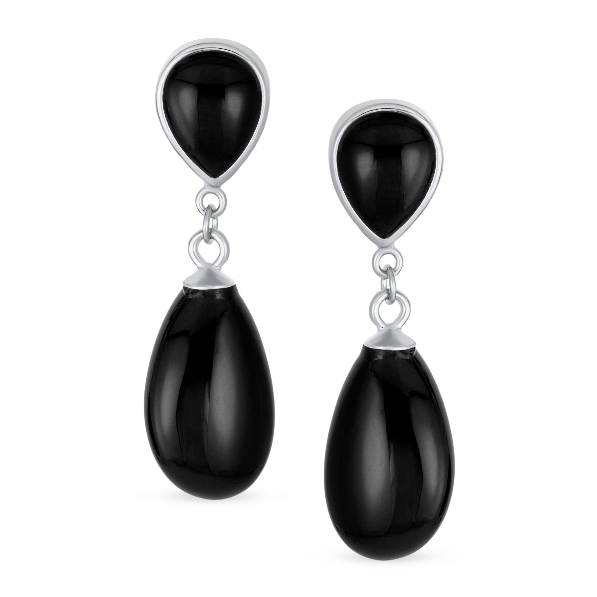 Orecchini a doppia goccia delicata: vero onice nero e giada verde pendenti in design classico semplice per donne, placcati in oro giallo 14K su argento sterling .925