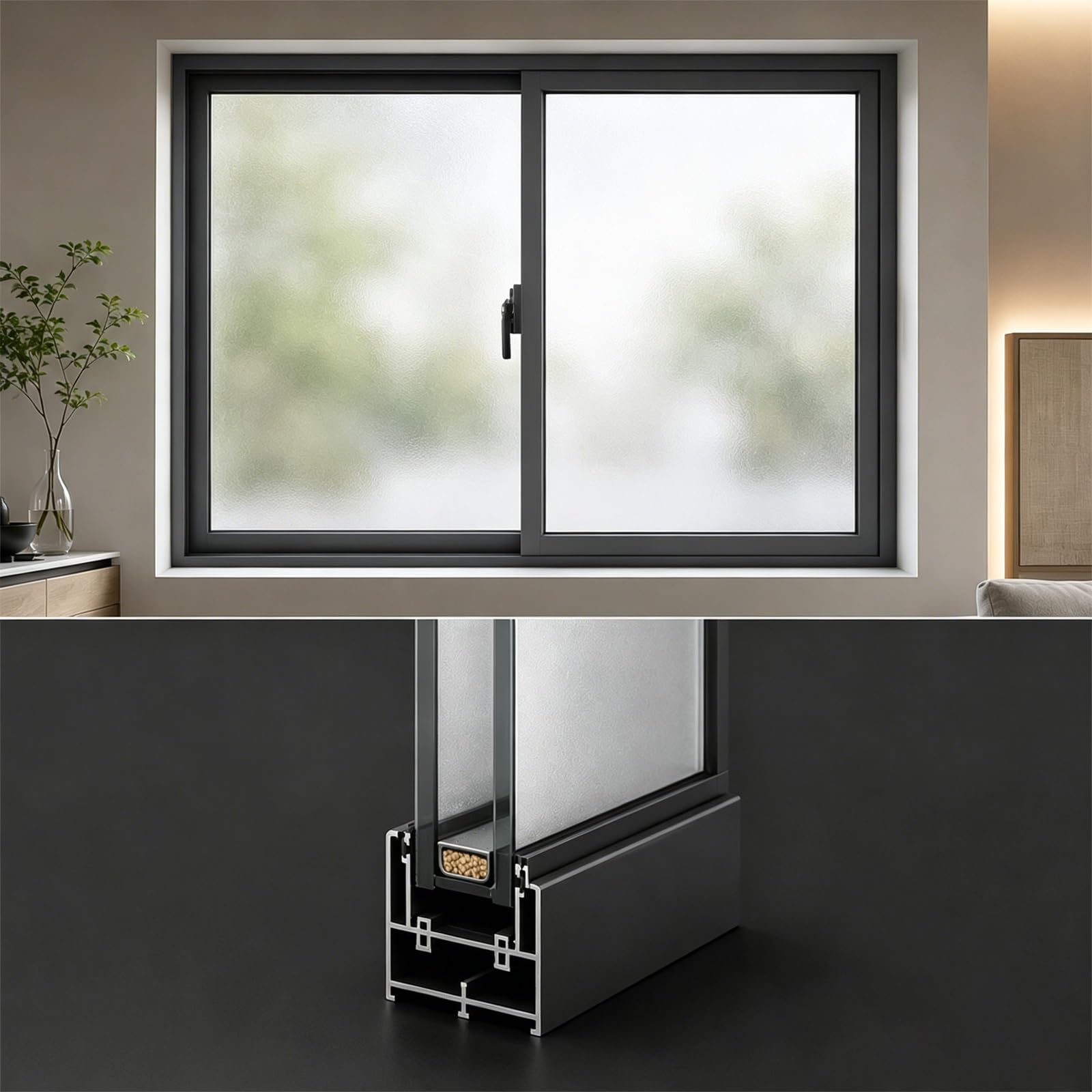 Sliding Windows Lockable Double Slide, Double Pane Glass Aluminum Alloy Frames with Insect Screens, Exterior Household Windows for Bathroom Garage Houses(Dark Gray,17 * 36in)