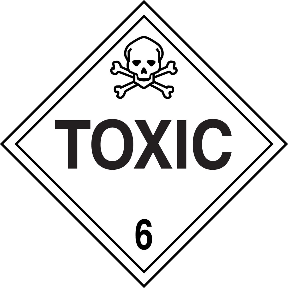 Accuform Signs MPL606VS1 Adhesive Vinyl Hazard Class 6 DOT Placard, Legend "Toxic 6" with Graphic, 10-3/4" Width x 10-3/4" Length, Black on White