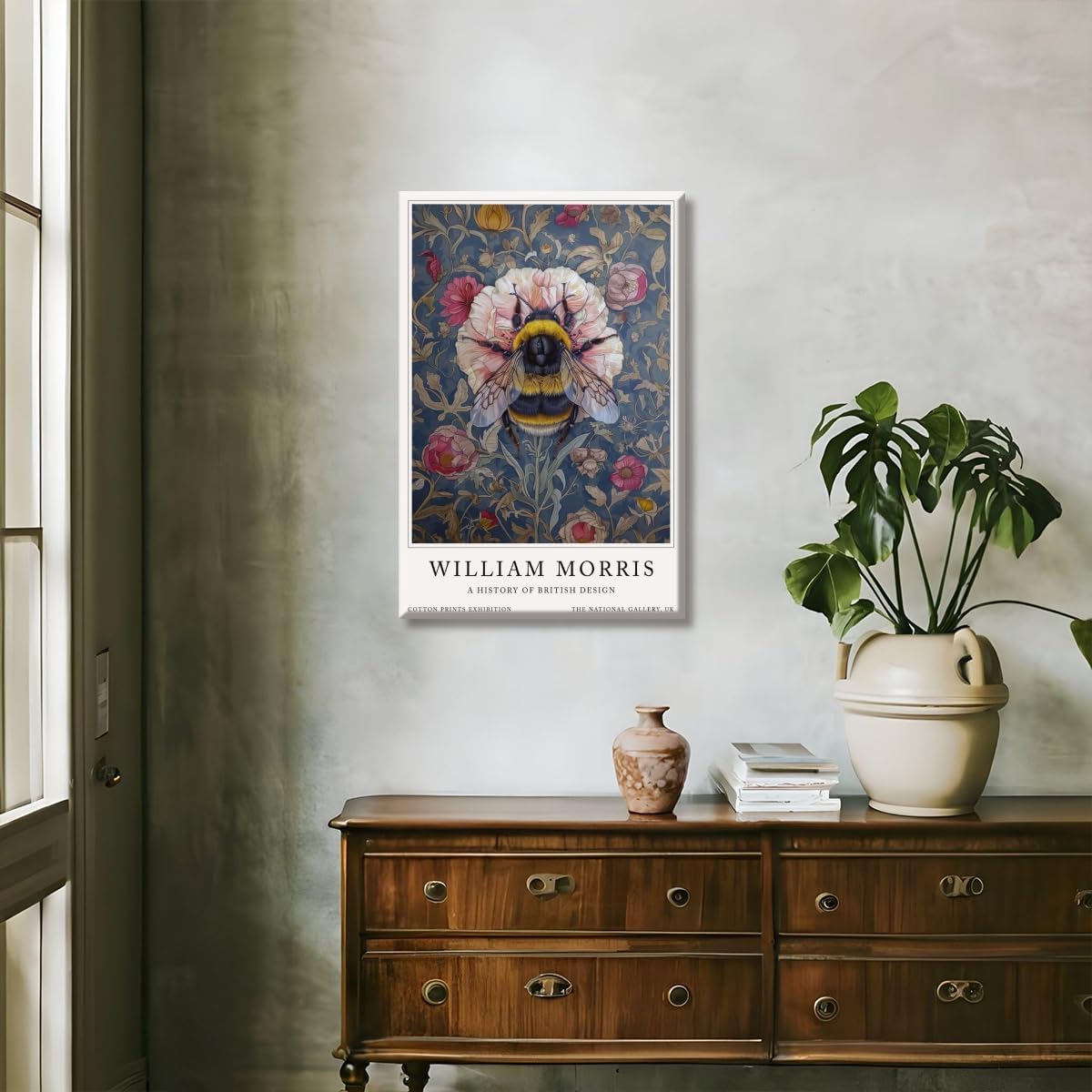 William Morris Bumble Bee Botanical Wall Art Posters Decor for Kitchen Garden Vintage Botanical Textile Print8x12inch Framed