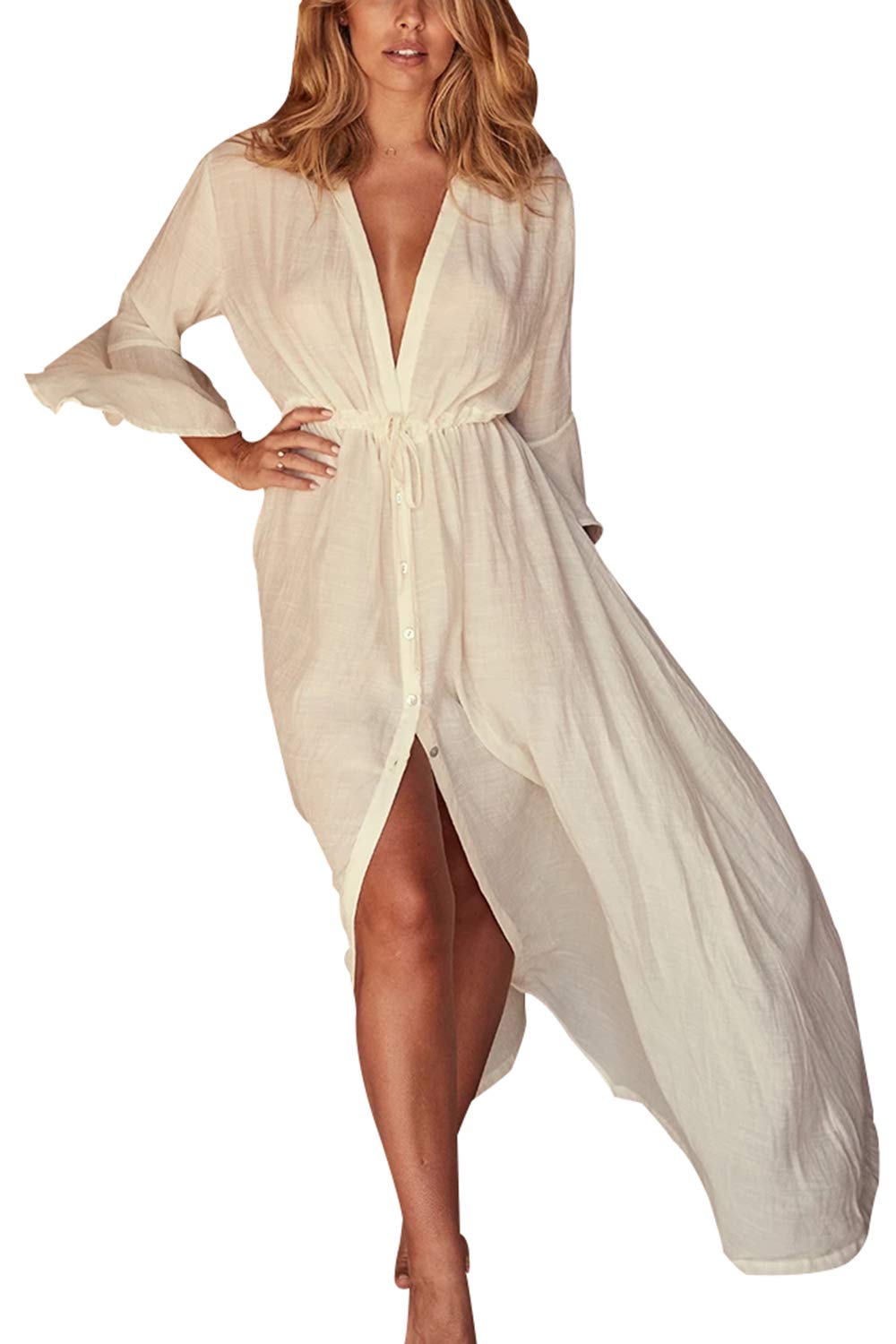 Camisón largo tipo kimono para mujer con mangas acampanadas 6