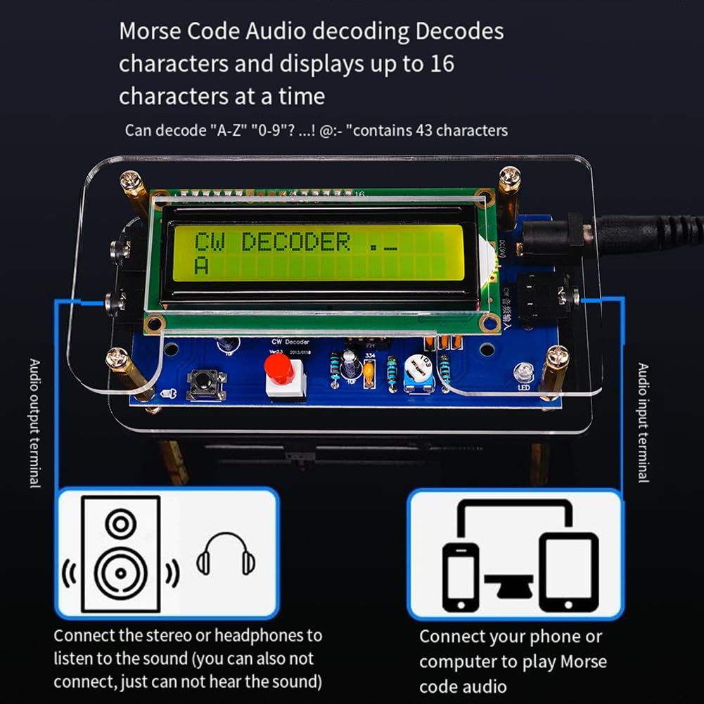 Kit Decoder per Addestramento CW DIY Decoder CW Lettore Codice Morse Display LCD Scheda Circuito Radio Kit per Esercitazione di Saldatura Elettronica