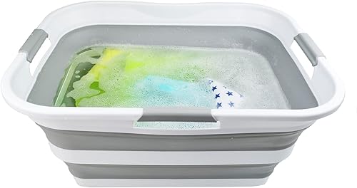 Miniatura 6 de SAMMART Cesta plegable de plástico para la ropa sucia de 42L (11 galones), contenedor de almacenamiento plegable y organizador, tina de lavado