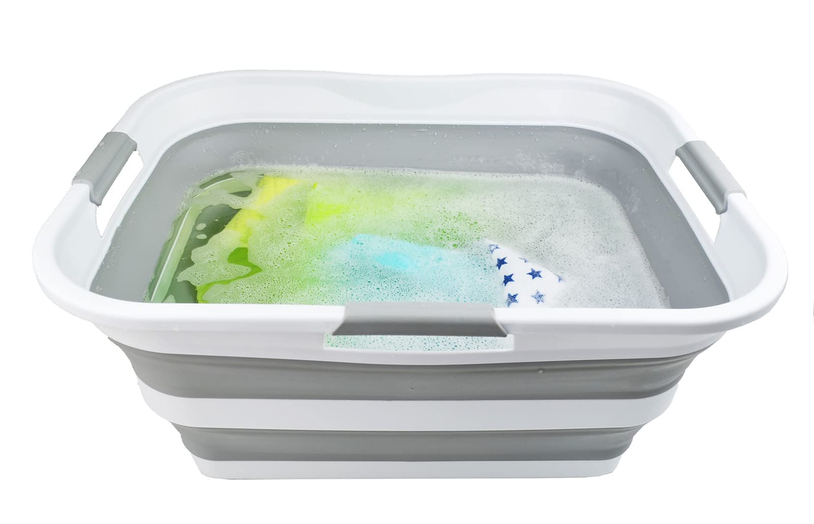 SAMMART Cesto Portabiancheria Pieghevole 42L - Contenitore Salvaspazio In Plastica Con Design Pop Up, Bianco E Grigio - 2