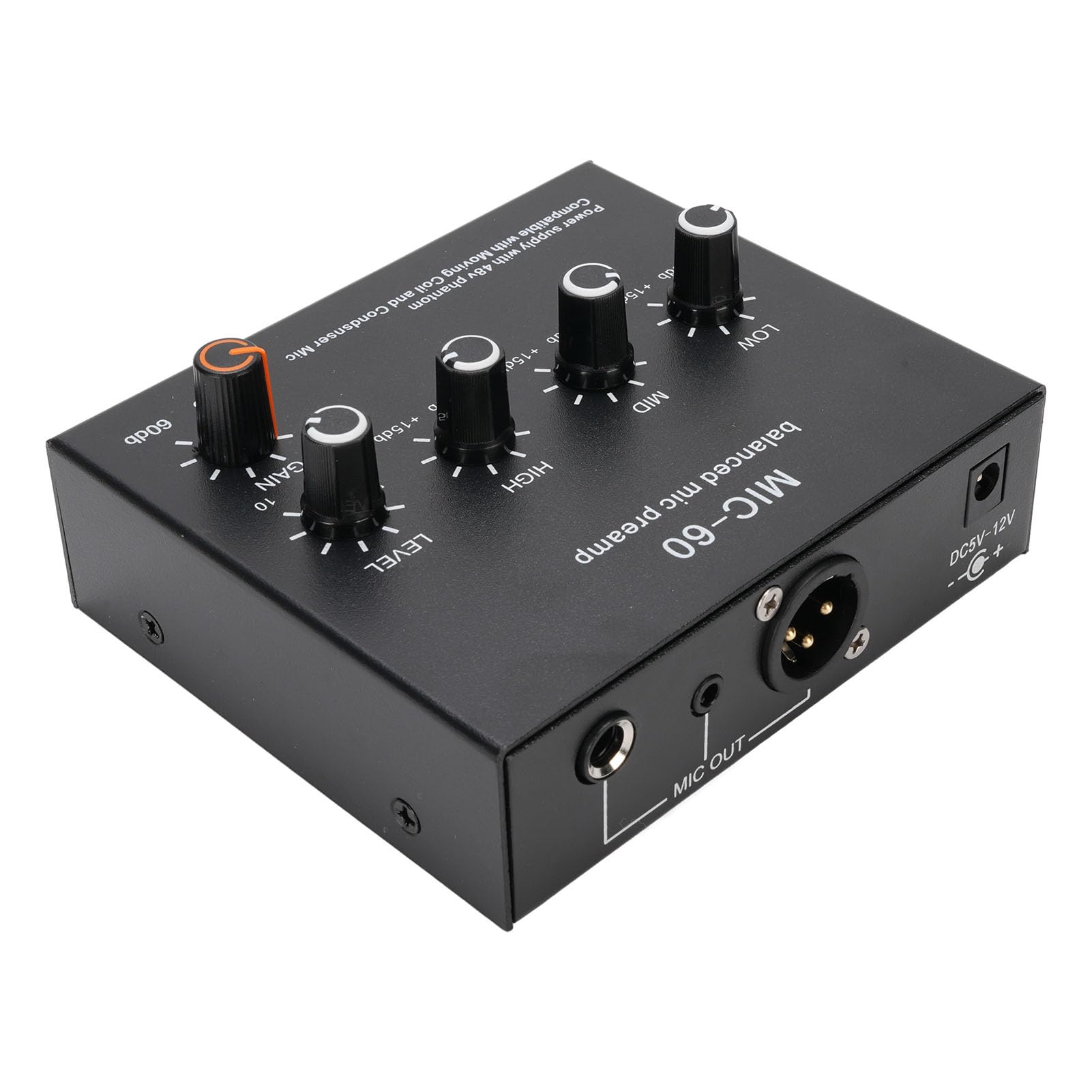 Hidyliu Amplificatore di guadagno del preamplificatore del microfono per la registrazione in studio con alimentazione 48 V per canto podcasting alluminio nero 1 pezzo (#2)