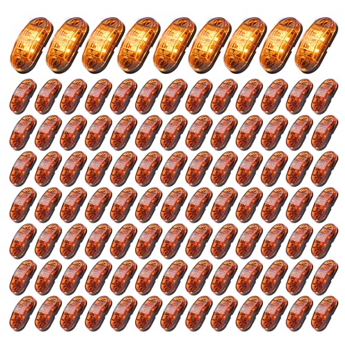 Ledvillage 100 Pcs of 2.5 Inch Oval Amber Light 8LED Super Bright LED Trailer Lights Kit Front Rear Side Marker Clearance Indicators Light Lamp Universal for Truck Trailer Pickup