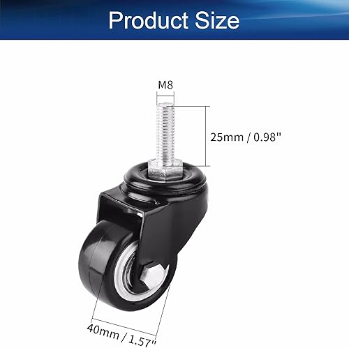 Miniatura 2 de Ruedas giratorias de 1.5 pulgadas, rueda giratoria de poliuretano con vástago roscado de 360 grados, M8 x 0.984 in, capacidad de 77 libras cada