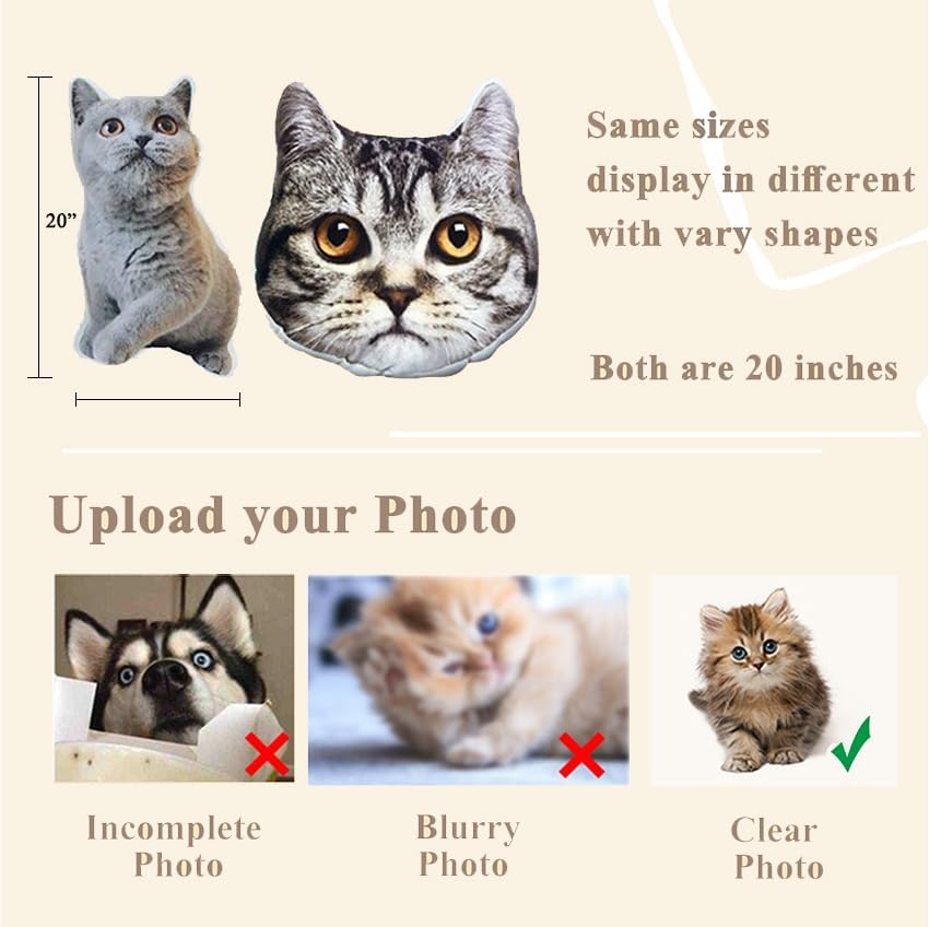 Miniatura 4 de Almohada personalizada con imagen, almohada corporal personalizada con forma de foto, almohada de cara de perro y gato, regalos personalizados