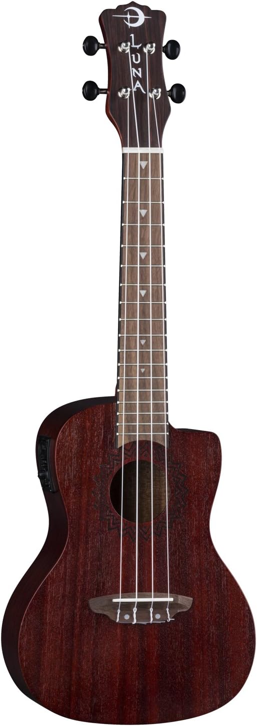 Luna Vintage Mahogany Concert Electric Cutaway Ukulele, Red Satin