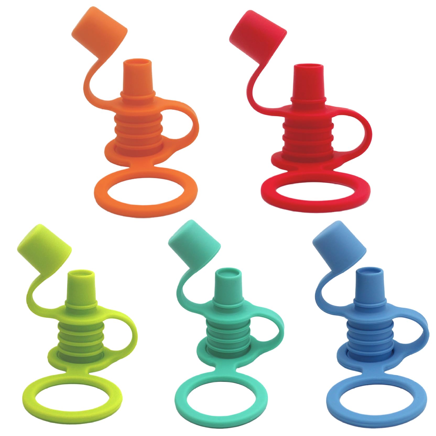 Hotainoys No Spill Silicone Bottle Top Spout, 5PCS Water Bottle Spout Adapter with Hook, Water Topper for Toddlers, Baby and Adults