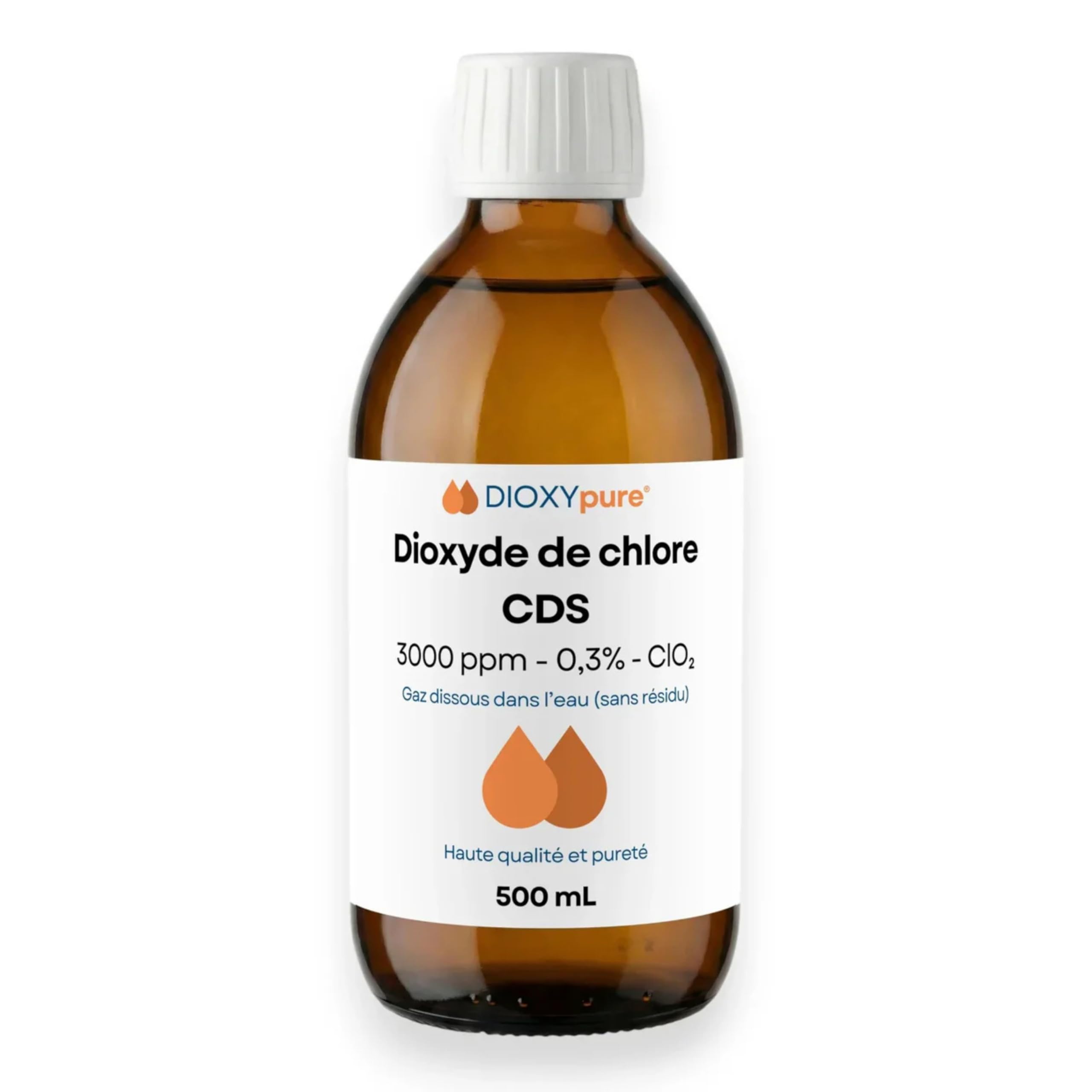 Solution de Dioxyde de Chlore - CDS - 3000 ppm - Gaz dissous dans l'eau (sans résidu) - Désinfectant - 500 mL - sans conservateurs ni substances ajoutées - Ultra Pure