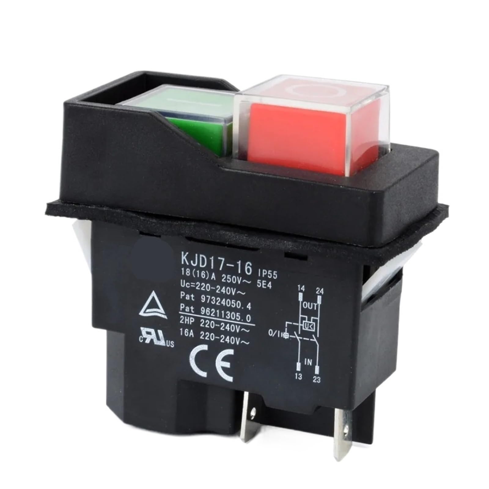 KJD17 - Interruptores de botón de arranque electromagnético for herramientas de jardinería, equipo de maquinaria, interruptor de seguridad impermeable IP55, 16 A, CA 250 V