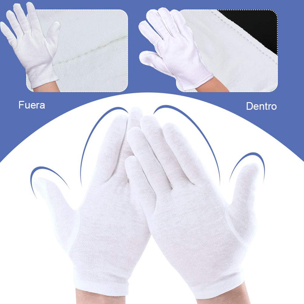 Guantes de Algodón Blanco Profesionales 12 Unidades 6 Pares Reutilizables Hipoalergénicos Transpirables