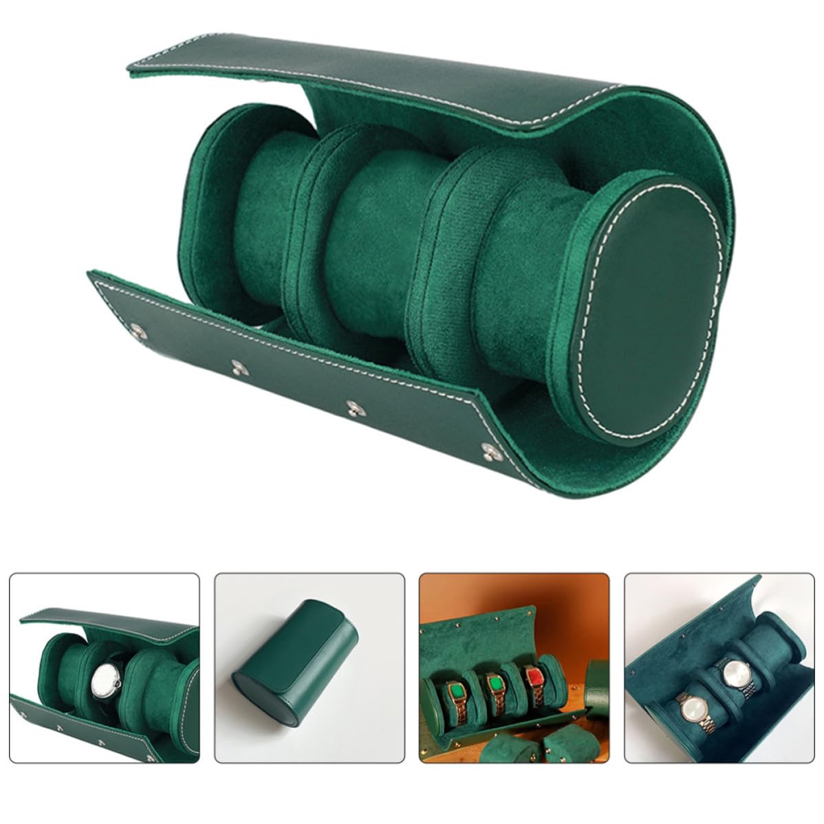 Mikikit Custodia e Sicura in Pelle Pu Verde Porta Orologi da Viaggio Organizer Classico Uomini per Piccoli e Orologi