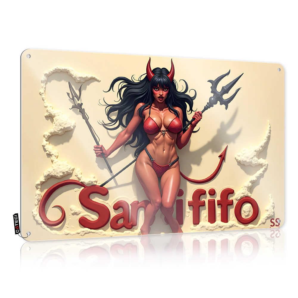 Fzfn Colour House Stuff Wall Signs Soft Bath | Devilish Beauty With Trident: San Fifo's Fiery Portrait Faded Bars Decoration(30X40cm)