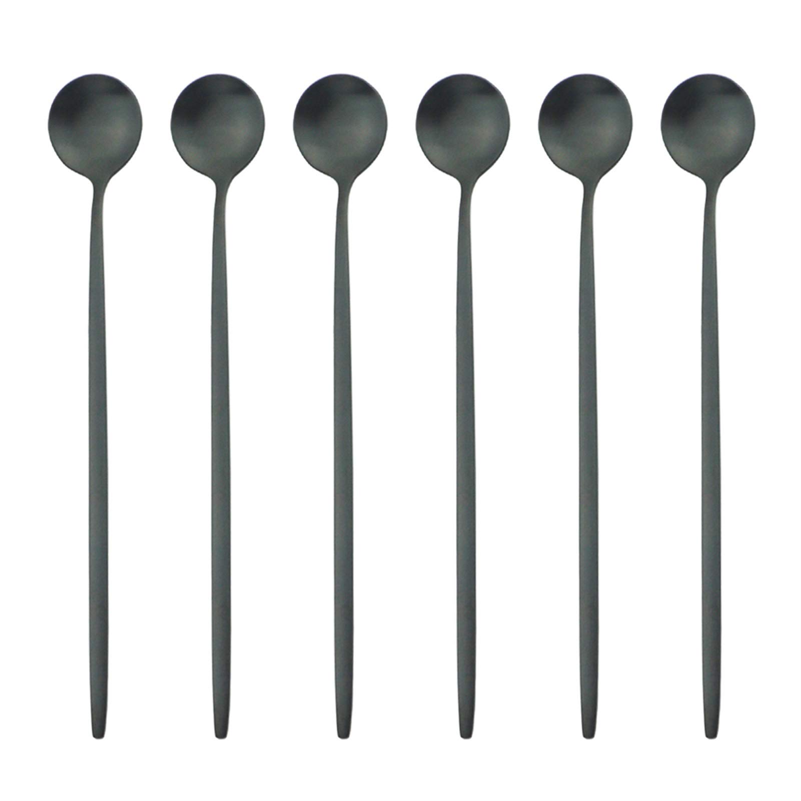 6 unids/set mango largo cubiertos mate acero inoxidable cucharas pulidas agitación agitación helado postre cucharas de té vajilla (Color : Champagne)