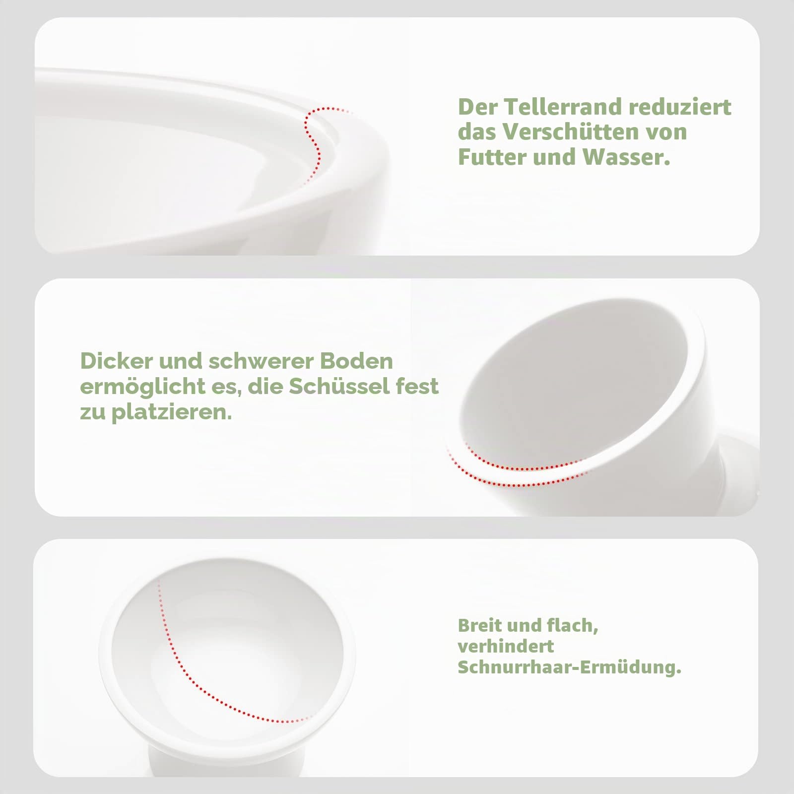 CEEFU Extra breite Katzennäpfe - keramischer Katzennapf 15,7cm Erhöhter Flacher Boden Katzennapf, Schnurrhaar-Ermüdung, blei- und kadmiumfrei, 12,7cm Gute Höhe für Katzenfütterung, weiß