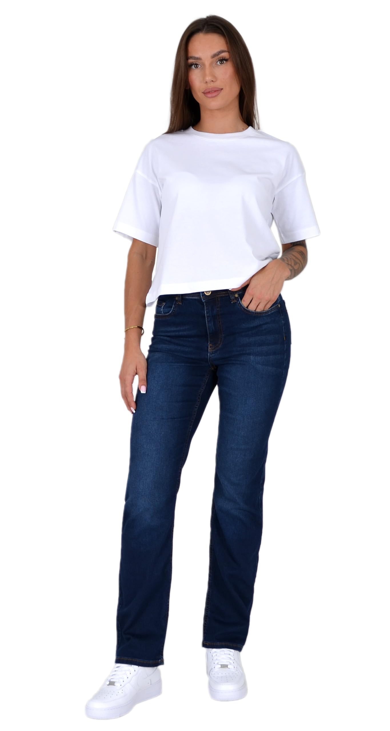 ESRA Straight Leg Jeans Damen Jeans High Waist – Premium Stretch Jeans Damen aus extra weicher Baumwolle