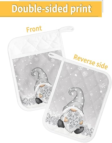 Miniatura 2 de Juego de 4 agarraderas de gnomos de Navidad para cocina, antideslizantes y aislantes de calor, juego de agarraderas de tela de toalla con bolsillo,