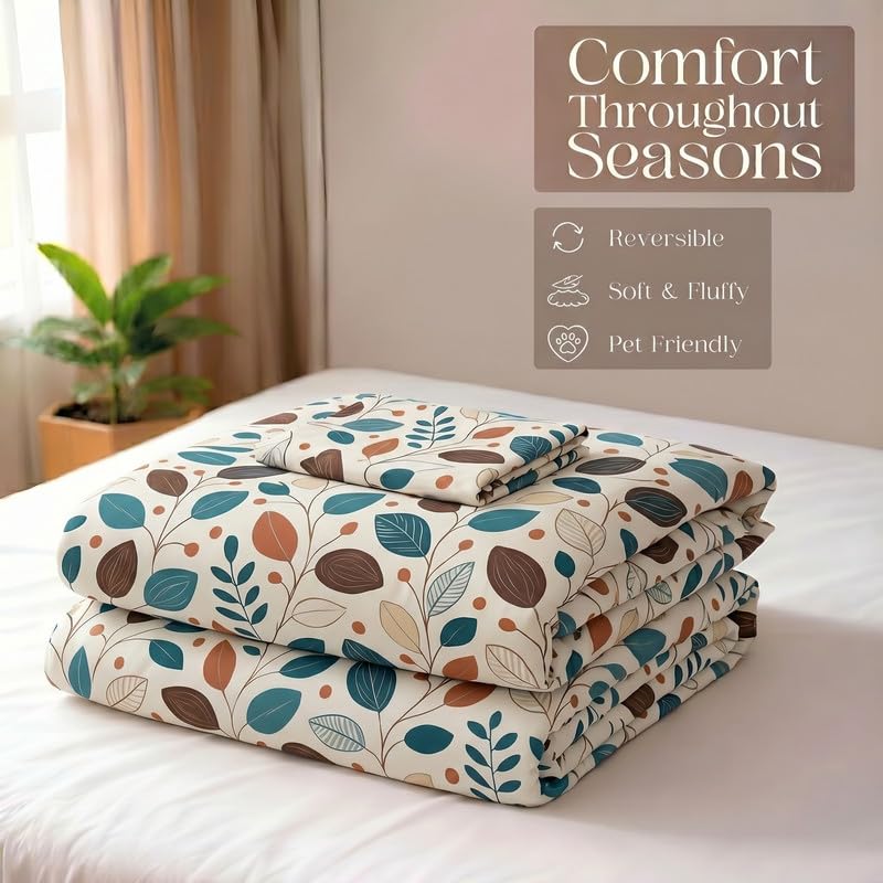 Image of Utopia Bedding Microfiber AC Comforter for King Size 220x240 cm - Lightweight, Skin-Safe & Hotel-Style Quilted Blanket with Floral Print White
