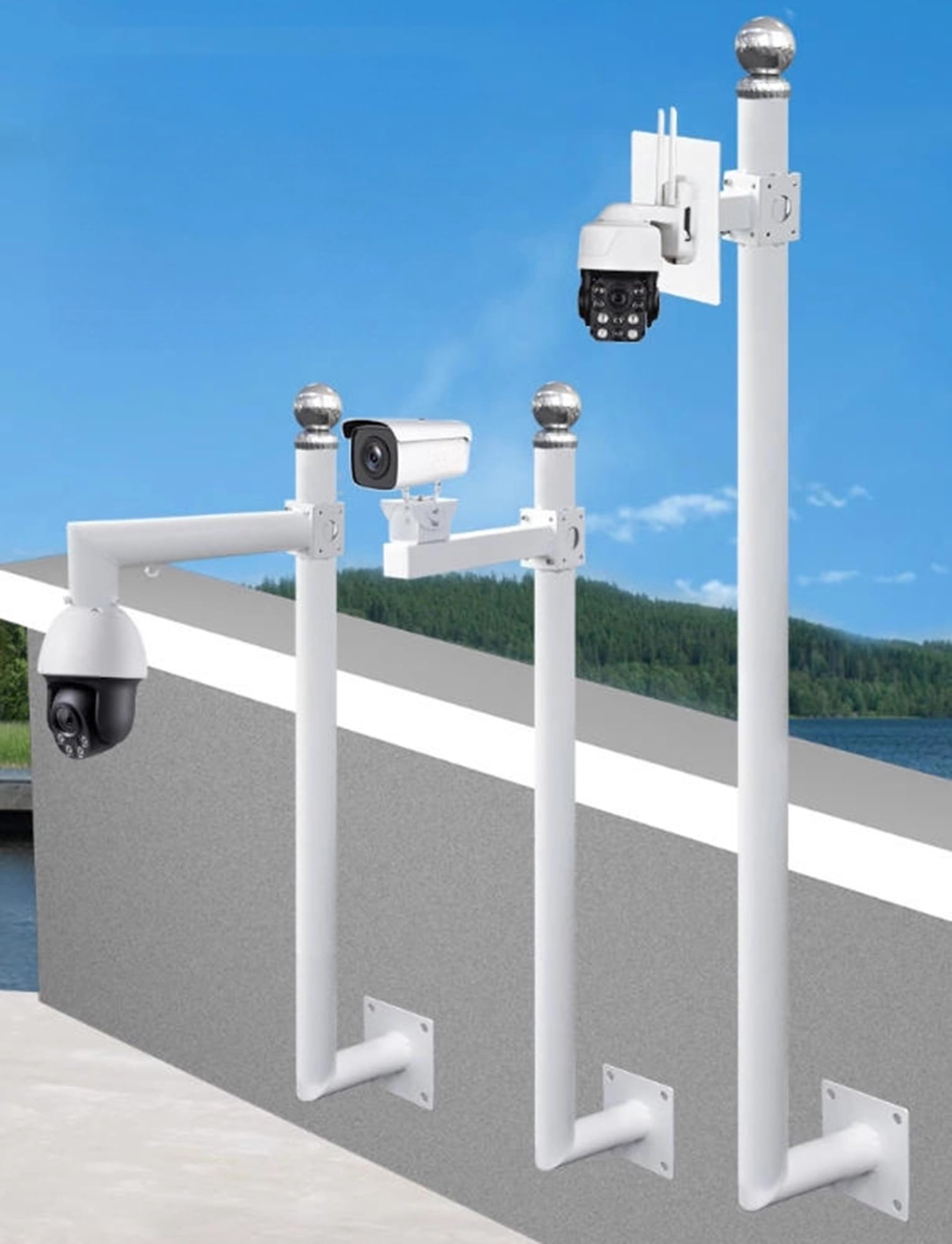 Palo per Telecamera, Staffa di Montaggio per palo per Telecamera di Sicurezza Resistente, Rack di sorveglianza in Acciaio zincato Resistente alle intemperie, Staffa angolare da 100 cm/39,37
