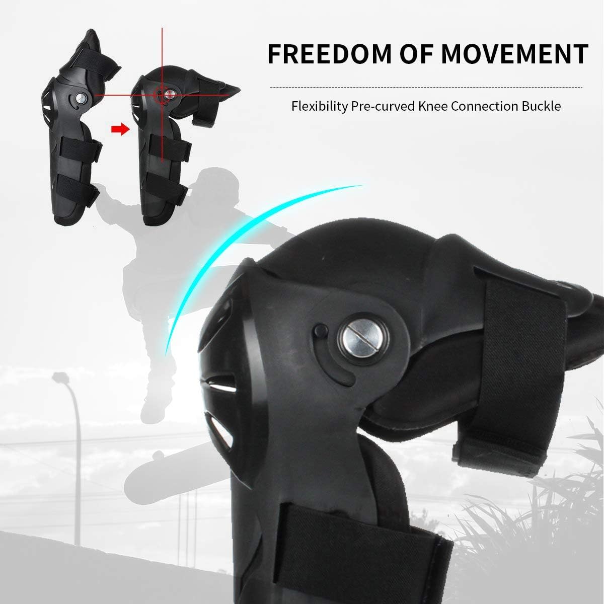 Gute Knee Pads Elbow Pads 4Pcs - 2 in 1 Protective Elbow Guard/Knee and Shin Guards, Adjustable Knee Pads and Shin Guards for Adult, Knee Guards Protective Gear for ATV Motocross Skateboard Skating