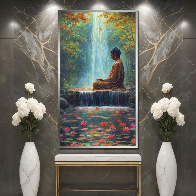 Décoration murale nature paisible avec Bouddha et cascade pour votre maison - 4