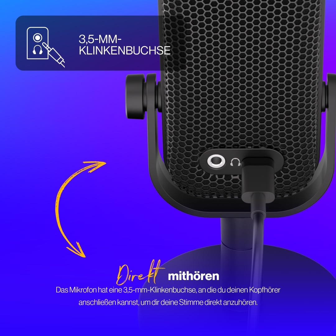 ENDORFY Solum Voice S, micrófono para Streaming, Chat y grabación de podcasts, iluminación RGB, Salida de Auriculares, botón Tap-to-Mute, Control Gain, patrón Polar cardioide | EY1B013