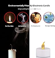 Vista 3 de JUNPEI - Paquete de 24 velas de té con luz LED amarilla cálida, velas sin llama, realistas, brillantes y parpadeantes, para la celebración
