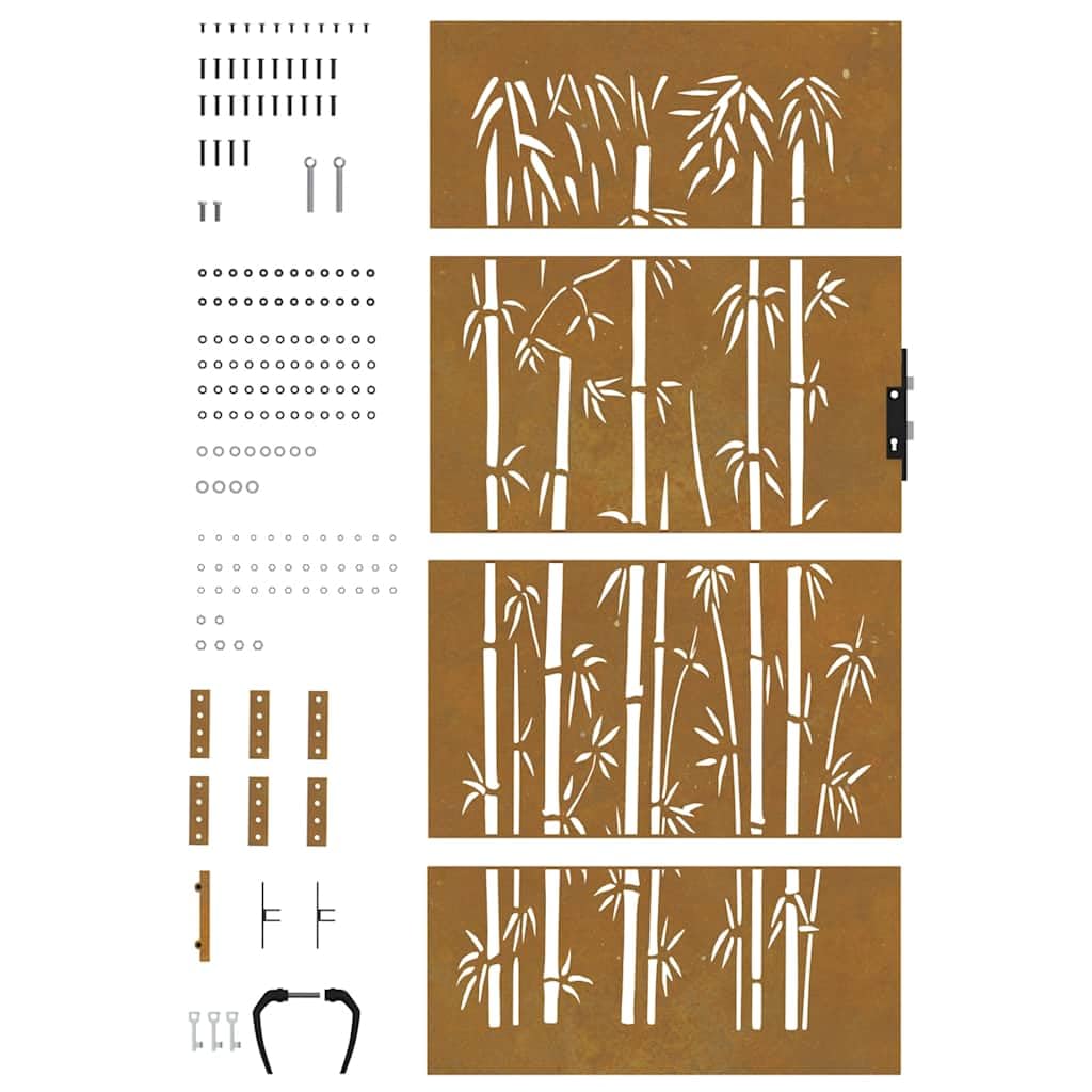 vidaXL Puerta de jardín Acero corten diseño bambú 85x175 cm, Puerta de Metal, Puerta Delantera de jardín, Puerta de jardín con Cerradura