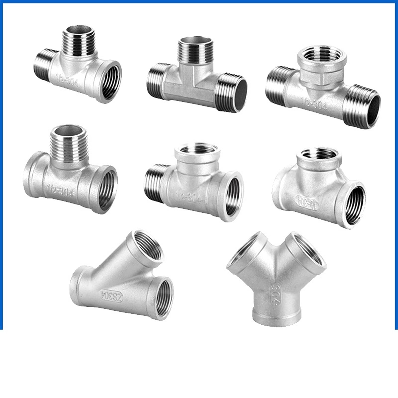 Conector en T de 3 vías Accesorio de tubería en T 3 vías con Rosca Macho + + Hembra, DN6/DN8/DN15/DN25, 1/4", 1/2", 3/4", 1", 1-1/4", BSP, Acero Inoxidable(Male Female Thread,1")