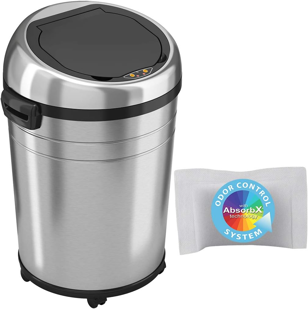 iTouchless Glide 18 Gallon Sensor Trash Can with Wheels and Odor Control System, Stainless Steel/18 Gal