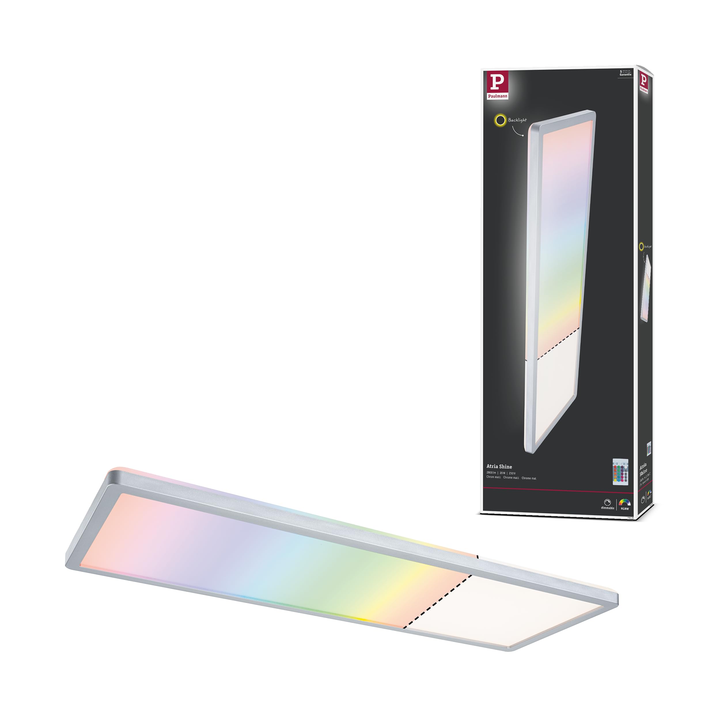 Paulmann 71020 LED Panel Atria Shine 580x200 mm Angular incl. 1x20 W dimmable RGBW Color Control Chrome matt Light Panel Plastic Ceiling Panel