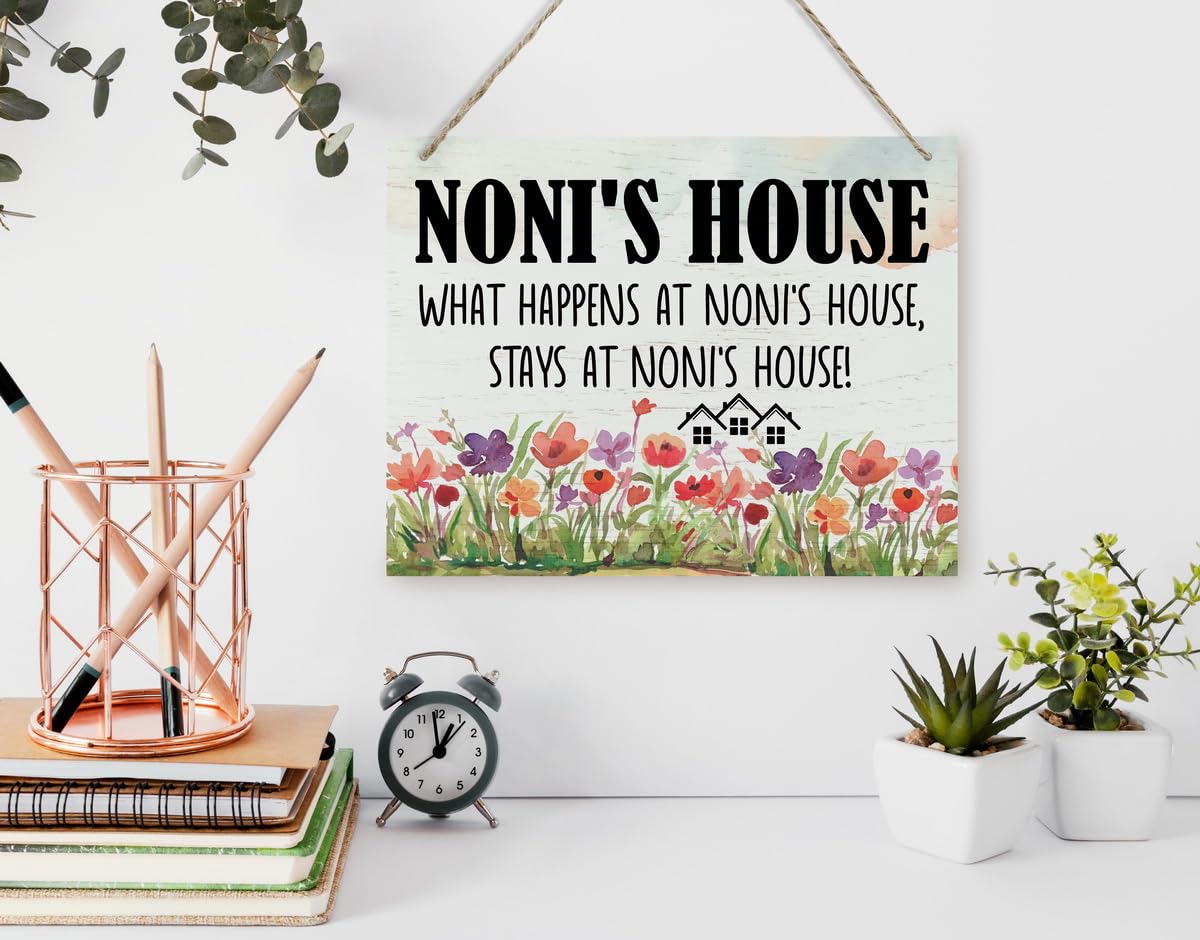 Rustic Sign, Mother's Day Gift, Grandma's Gift, Mom's Gift, Hanging Printed Wood Wall Art Sign Decor, Noni's House What Happens At Noni's House, Stays At Noni's House, Sign Gift for Grandma 1