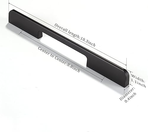 Miniatura 8 de Satanga Tiradores de gabinete de cocina con agujero central de 10 pulgadas, barra negra mate moderna, paquete de 5 tiradores sólidos estilo europeo