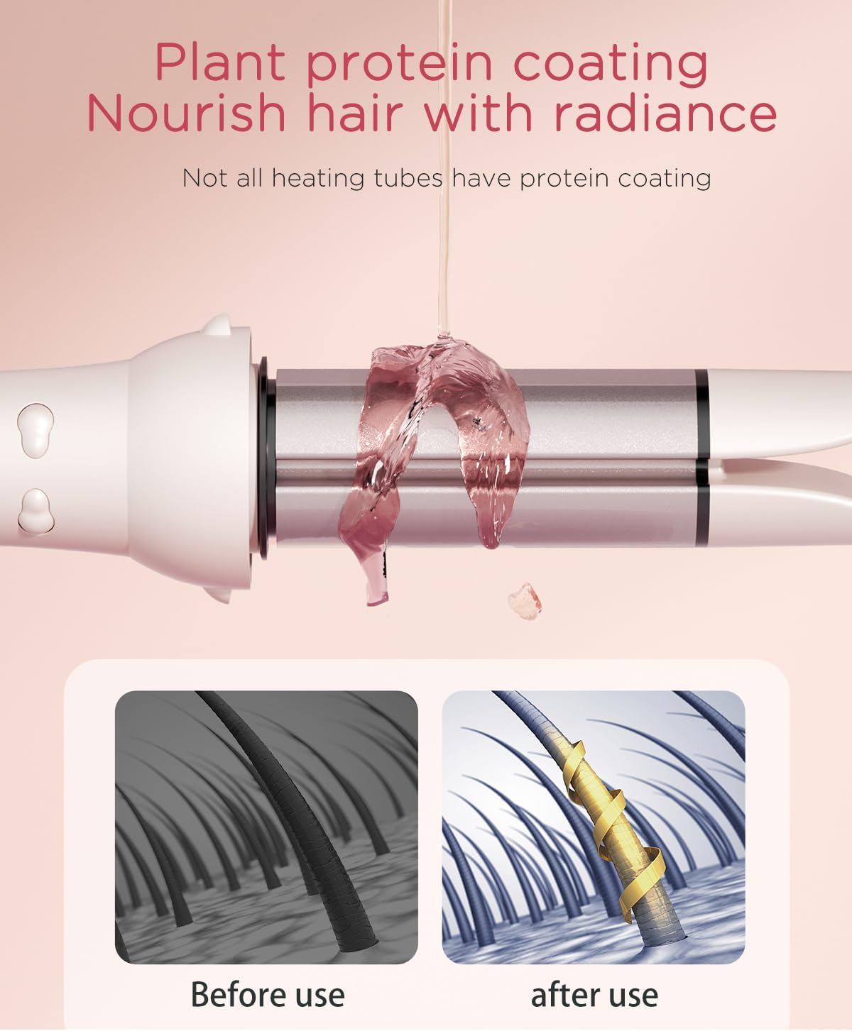 3 in 1 Automatic Curling Iron with 1.25 Inch Ceramic Barrel, Hair Crimper, Straightening Comb, Rotating Curling Iron with 4 Temp Settings, 10S Fast Heating, Dual Voltage (Pink)