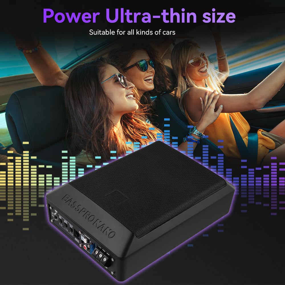 SIXWIN Subwoofer Attivo 1000W – Subwoofer Auto Piatto da 8 Pollici con Kit di Collegamento Amplificatore, 20–200 Hz, 2,8 Ω, 12V, Subwoofer Compatto per Bassi Profondi