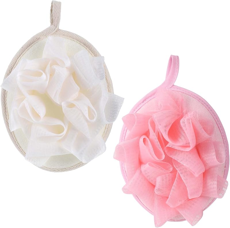 Fibraze Bucha de Banho para Viagem com Alça Elástica, Rosa e Branca, Pacote com 2